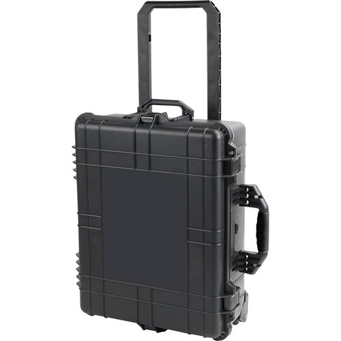 High Impact Hard Plastic Storage Case On wheels with Trolley Black Water and Dust Resistant 
Overall Size 
615x485x240mm