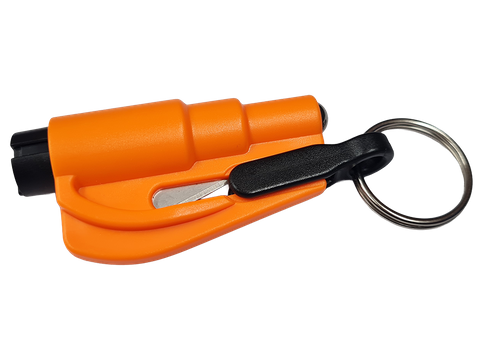 Res-Q-Key Escape Tool
Spring Loaded Window Breaking Punch and  Belt Cutting Device - Hi Viz Orange for easy location.