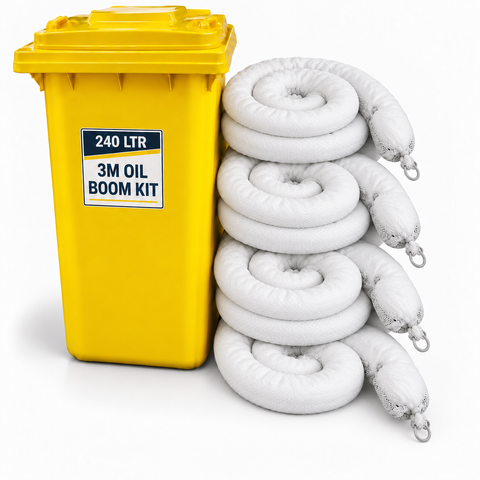 Oil Boom Only Spill Kit 4 x (20cm x 3m Booms) in 240L Wheelie Bin