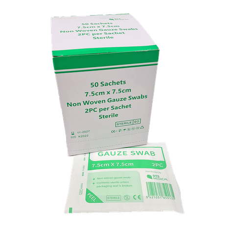 Non Woven Absorbent  Gauze Swabs 7.5x7.5 2s sterile Box of 50