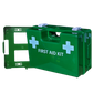 First Aid Kit In X Large Green Plastic Wall Mount Box Good basic contents with trauma products and 5 x 100ml Saline added