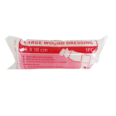 First Aid Large Wound Dressing pad on bandage 18 x 18cm