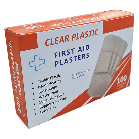 X wide Plastic Plasters Transparent Box of 100 25mm wide