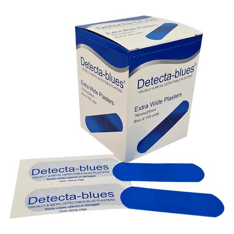 Detecta-Blue, Blue Metal Detectable Plasters X Wid Box 100