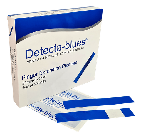 Detecta-Blue, Blue Metal Detectable Plasters Finger Extension Box 50