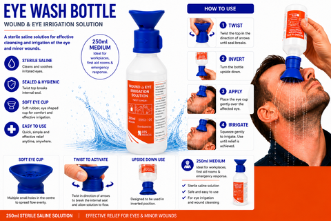 Eye & Wound Wash Saline Solution Sterile,  250 ml with Eye Wash Attachment