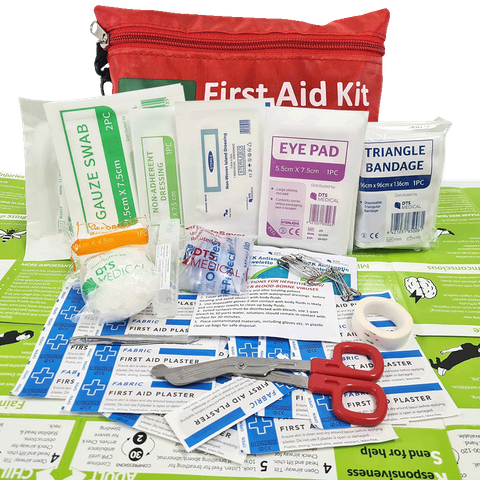 Envelope style First Aid Kit Lone Worker / Vehicle With Red Handle Scissor