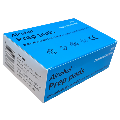 Alcohol prep pad box of 200 unfolded size 6cm x 6cm heavy weight non woven pad