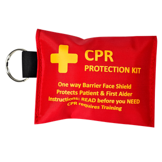 CPR Key Ring Pouch Red – with CPR Shield & Examination Gloves