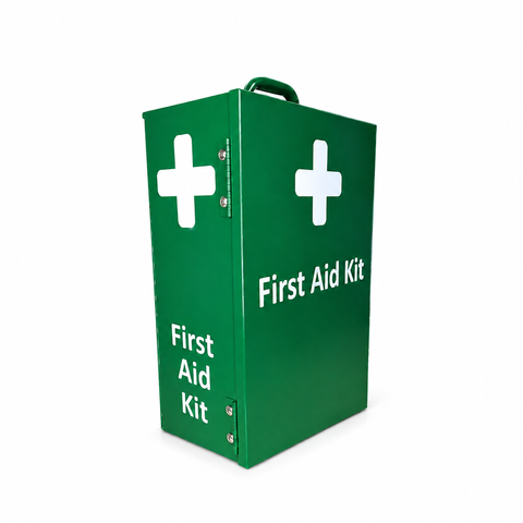 First Aid Metal Box Portrait Large Wall Mountable Green Empty