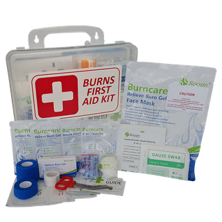 Burn Injury First Aid Kit Clear Plastic Box Store or Wall Mount - Essentials