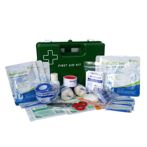 Burns First Aid Kit Medium / Commercial in green wall mount plastic box