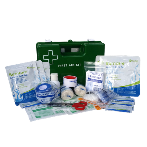 Burn Injury First Aid Kit Green Plastic Wall Mount Bracket - Medium Commercial