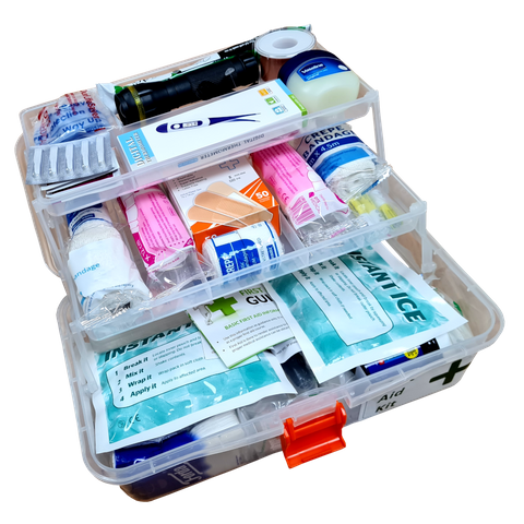 First Aid Kit Easy-Find Premium Home in Plastic Box with 2 Shelfs