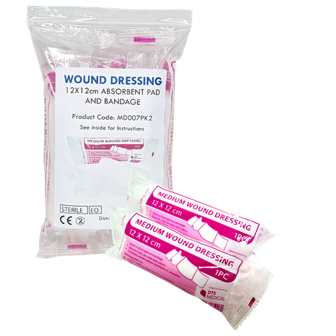 Medium Wound Dressing pad on bandage 12x12cm  Packet of 2