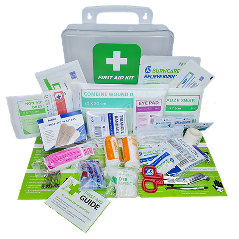First Aid Kit designed for Tradies in clear plastic wall mount box