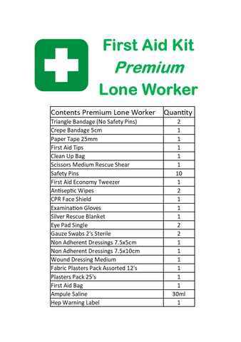 First aid Kit Premium Lone Worker in large green wall mount box