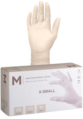Latex Examination Gloves Powder Free - White, XS, 240mm Cuff, 6.0g