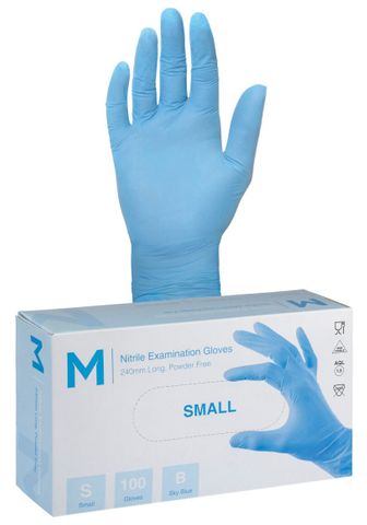 Nitrile Examination Gloves Powder Free - Blue, S, 240mm Cuff, 5.0g