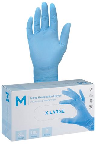 Nitrile Examination Gloves Powder Free - Blue, XL, 240mm Cuff, 5.0g