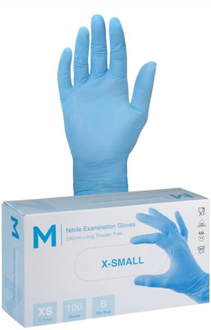 Nitrile Examination Gloves Powder Free - Blue, XS, 240mm Cuff, 5.0g