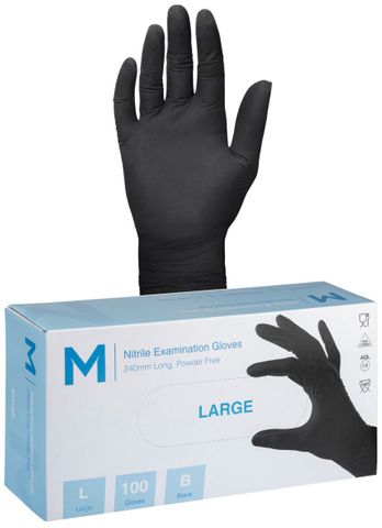 Nitrile Examination Gloves Powder Free - Black, L, 240mm Cuff, 7.0g