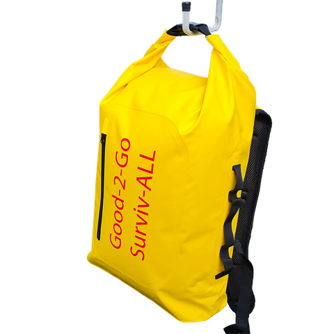 Dry Bag Back Pack XL - Padded Back and Shoulder Straps - Yellow - Printed with Good-2-Go