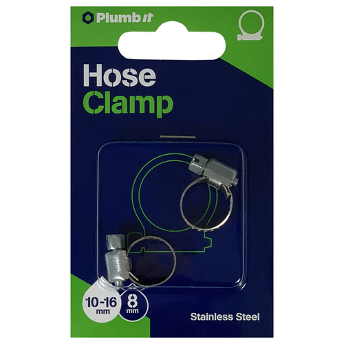STAINLESS STEEL HOSE CLAMP 10-16MM x 8MM (2PK)