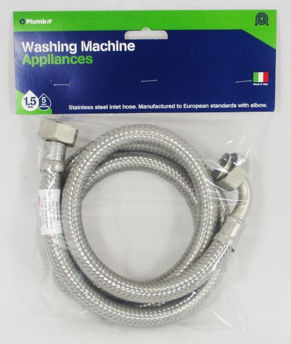 STAINLESS STEEL INLET HOSE WITH ELBOW 1.5M
