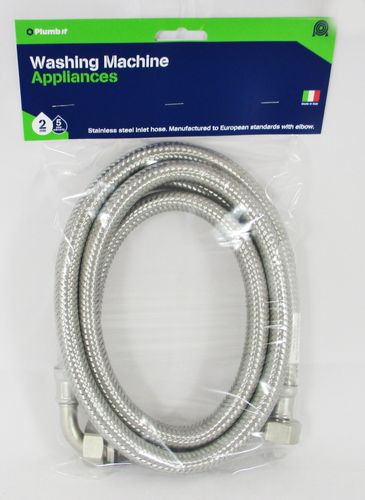 STAINLESS STEEL INLET HOSE WITH ELBOW 2.0M