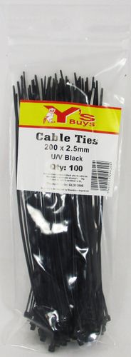 NYLON CABLE TIES 200 X 2.5MM U/V BLACK