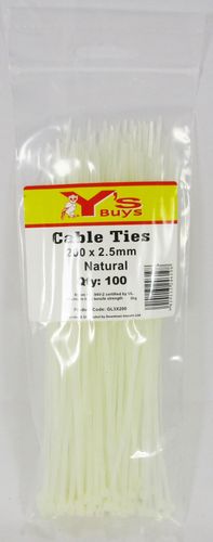 NYLON CABLE TIES 200 X 2.5MM NATURAL