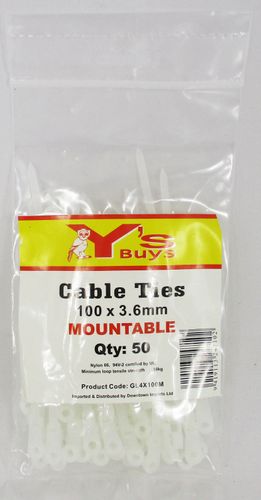 MOUNTABLE CABLE TIES 100 X 3.6MM
