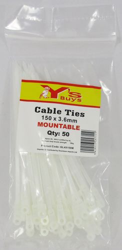 MOUNTABLE CABLE TIES 150 X 3.6MM