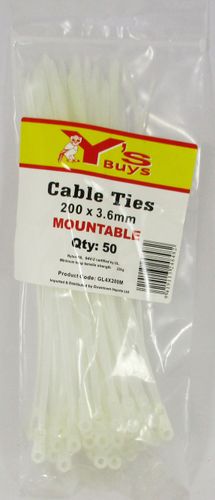 MOUNTABLE CABLE TIES 200 X 3.6MM