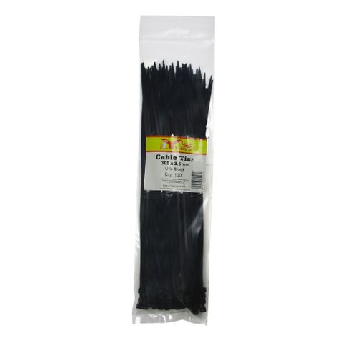 NYLON CABLE TIES 300 x 3.6MM U/V BLACK