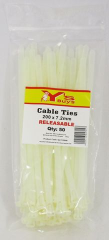 RELEASABLE CABLE TIES 200 X 7.2MM