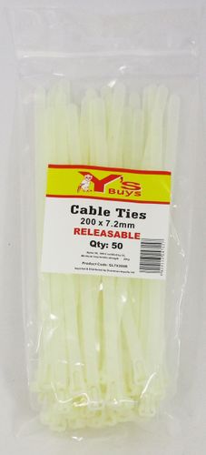 RELEASABLE CABLE TIES 200 X 7.2MM