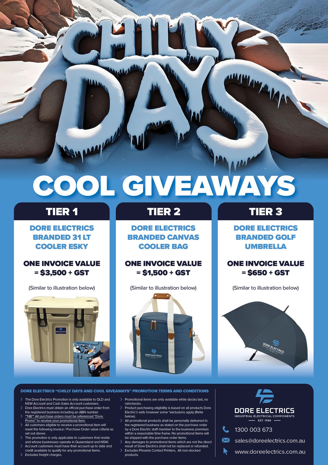 Dore Electrics Chilly Days Cool Giveaways Promotion Flyer