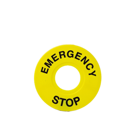 90mm Diameter. Emergency Stop Label. 2mm Thick