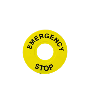 90mm Diameter. Emergency Stop Label. 2mm Thick