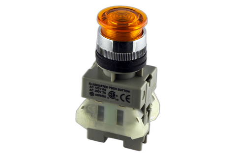 22mm Illuminated Push Button Yellow 1 N/O & 1 N/C