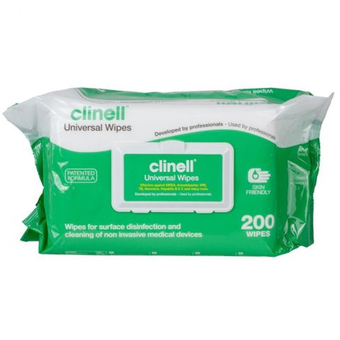 CLINELL UNIVERSAL WIPES PACK of 200 with Flip Lid