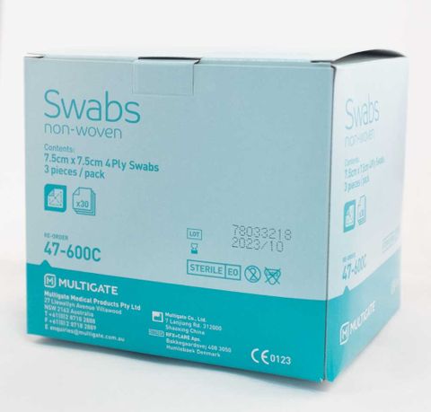 47-600C MULTIGATE GAUZE SWABS STERILE 7.5 x 7.5cm Box of 30 (3's)