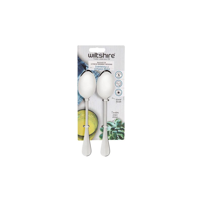 WILTSHIRE BAGUETTE DESSERT SPOON 4PC SET (*WLT50572*) = PACK OF 4 X SETS