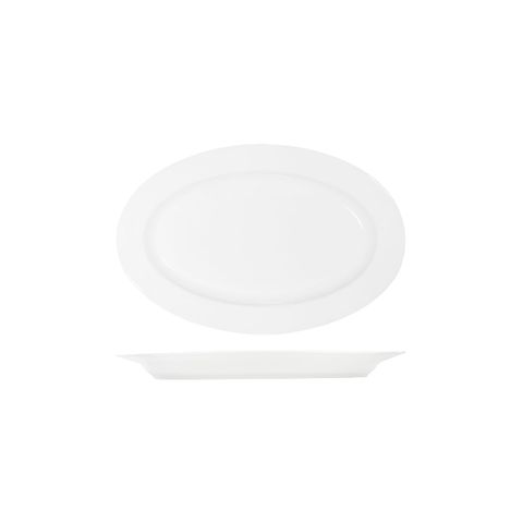 TABLEKRAFT CORE WHITE PLATTER-OVAL RIM SHAPE -355x240x30mm (*91034*) = PACK OF 3 X EACHES