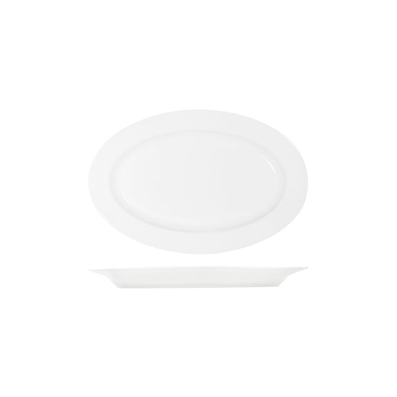 TABLEKRAFT CORE WHITE PLATTER-OVAL RIM SHAPE -355x240x30mm (*91034*) = PACK OF 3 X EACHES