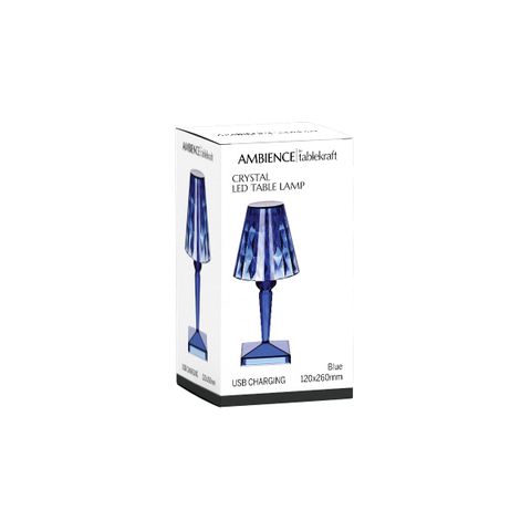 TABLEKRAFT CRYSTAL CORDLESS TABLE LAMP LED 120x260mm BLUE (*1000152*) =  1 X EACH