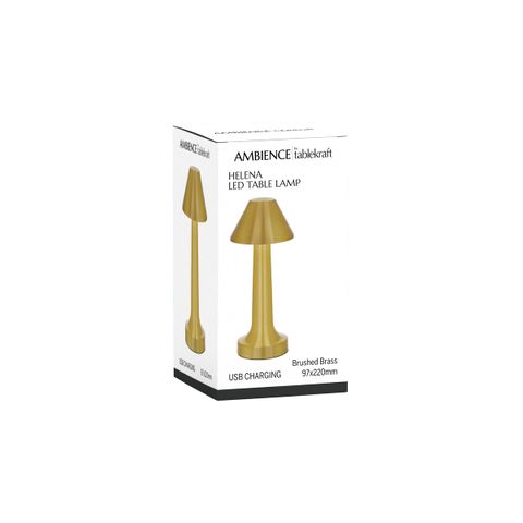 TABLEKRAFT HELENA CORDLESS TABLE LAMP LED 97x220mm BRASS (*1000100*) =  1 X EACH