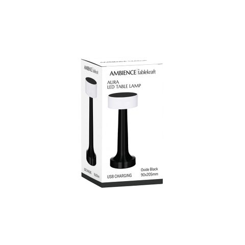 TABLEKRAFT AURA CORDLESS TABLE LAMP LED 90x205mm BLACK (*1000132*) =  1 X EACH